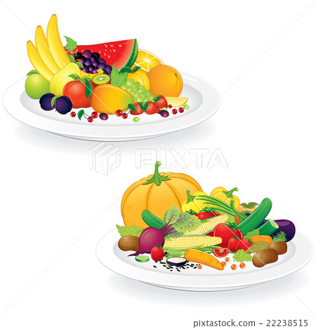 Fruis Dish and Vegetable Dish. Vector illustration 22238515