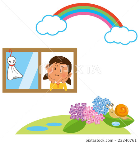 Image illustration of a girl looking out from the window after the rain 22240761