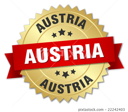 Austria round golden badge with red ribbon Austria round golden badge with red ribbon 22242403