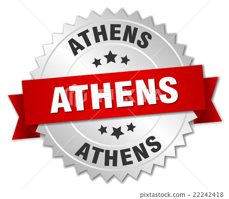 Athens round silver badge with red ribbon Athens round silver badge with red ribbon 22242418