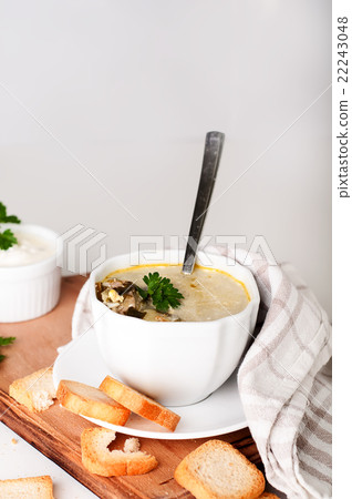 creamy soup with croutons 22243048