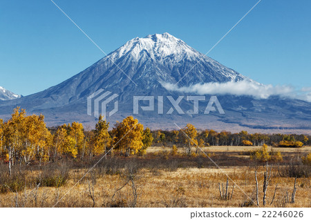 Autumn landscape: view of volcano and blue sky 22246026