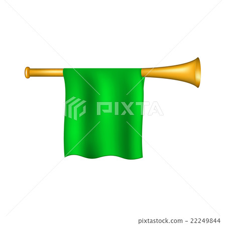 Trumpet with green flag on white background Trumpet with green flag on white background 22249844