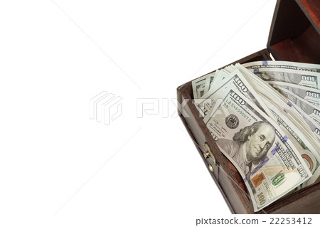 Vintage Opened Wood Box With Dollar Cash Isolated Vintage Opened Wood Box With Dollar Cash Isolated 22253412