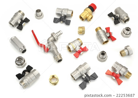 Many Chrome Plated Brass Ball Valve Isolated 22253687