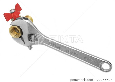 Ball Valve Grabbed With Adjustable Wrench Isolated 22253692