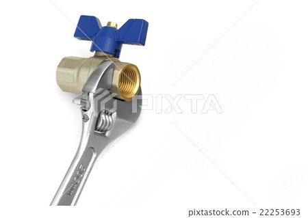 Ball Valve Grabbed With Adjustable Wrench Isolated Ball Valve Grabbed With Adjustable Wrench Isolated 22253693