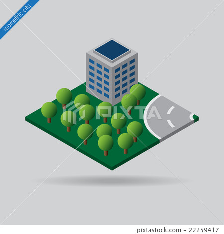 isometric city - trees. building and road isometric city - trees. building and road 22259417