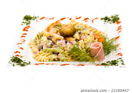 Pasta with ham and mushrooms 22260487
