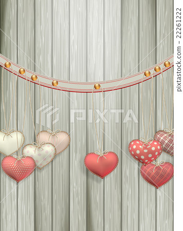 Red hearts hanging over old wood. EPS 10 22261222