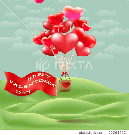 Heart-shaped hot air balloon taking off. EPS 10 22261312