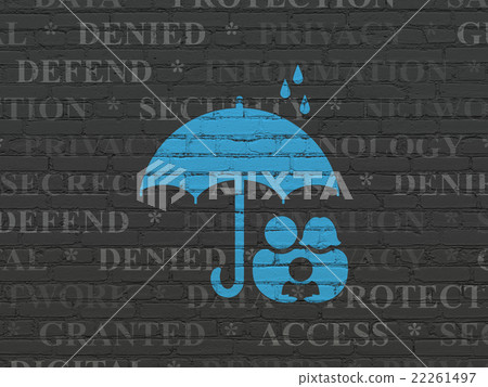 Protection concept: Family And Umbrella on wall Protection concept: Family And Umbrella on wall 22261497