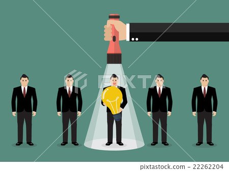 Hand hold flashlight glow to worker who has idea 22262204