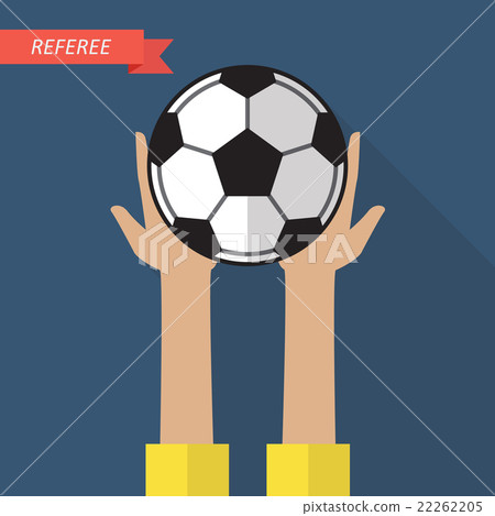 Referee hand holding a soccer ball 22262205