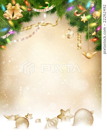Tree branches with golden baubles. EPS 10 22262492