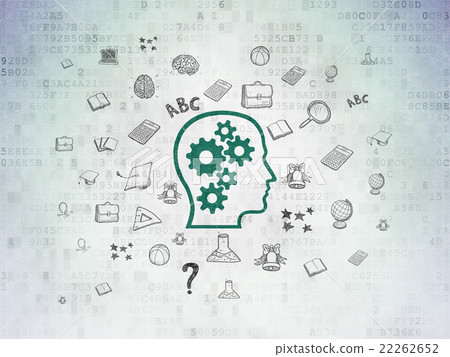 Learning concept: Head With Gears on Digital Data - Stock Illustration ...