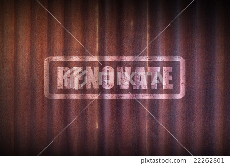 Renovation sign on old zinc sheet rust background. Renovation sign on old zinc sheet rust background. 22262801