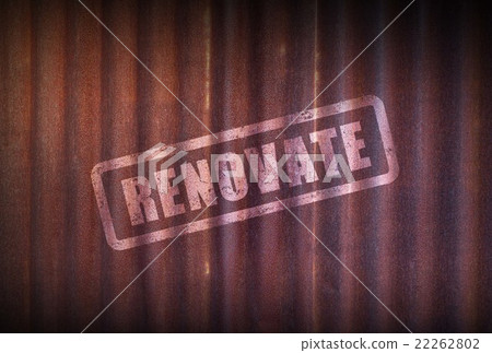 Renovation sign on old zinc sheet rust background. Renovation sign on old zinc sheet rust background. 22262802