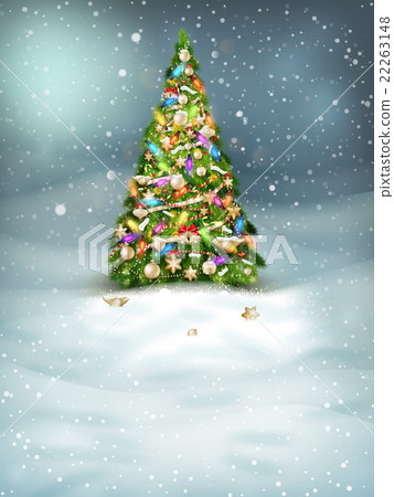Christmas fir tree on winter landscape. EPS 10 22263148