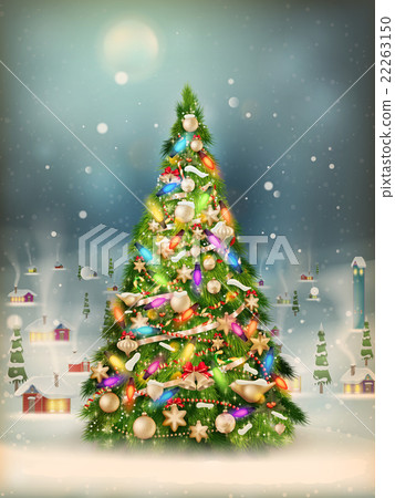 Snowfall covered little village with tree. EPS 10 Snowfall covered little village with tree. EPS 10 22263150