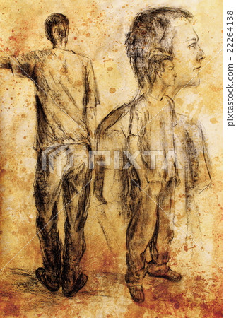 art drawing man and abstract sepia background. art drawing man and abstract sepia background. 22264138