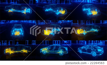 city car structure overview in wire style - 3d 22264563