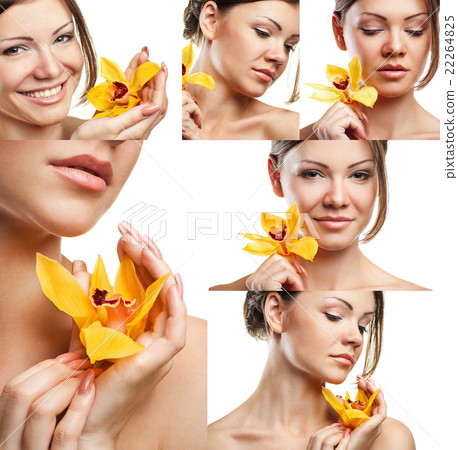 Collage of portraits  beautiful woman with orange 22264825