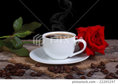 Hot black coffee and red rose Hot black coffee and red rose 22265247