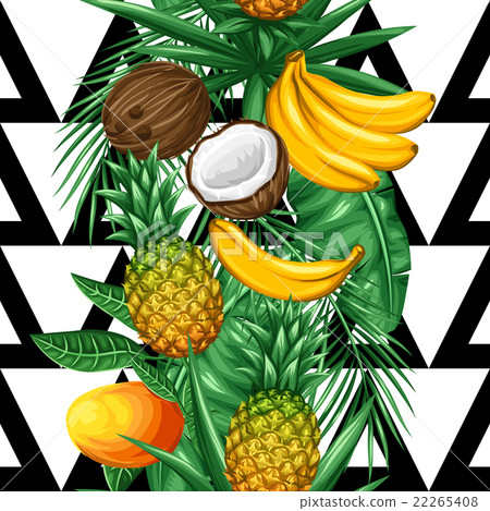Seamless pattern with tropical fruits and leaves 22265408