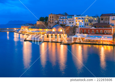 Panorama night Venetian quay, Chania, Crete 22265606