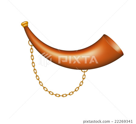 Hunting horn with golden chain on white background Hunting horn with golden chain on white background 22269341