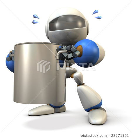 拿著一個大型罐的一個逗人喜愛的機器人 22271561