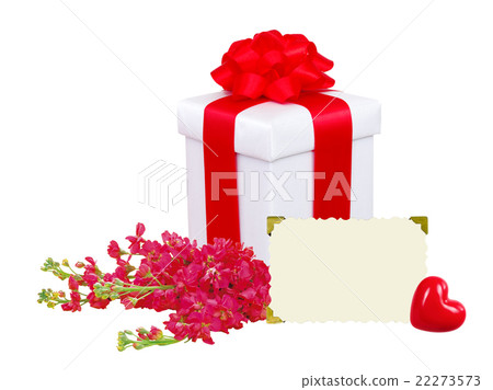 gift box with red bow, flowers and greeting card gift box with red bow, flowers and greeting card 22273573