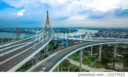 aerial view of bhumiphol bridge bangkok thaialnd aerial view of bhumiphol bridge bangkok thaialnd 22277423