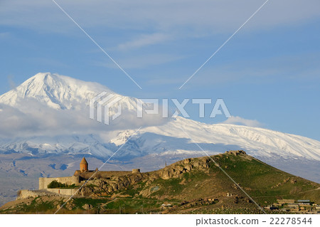 Ancient monastery in front of mountain Ancient monastery in front of mountain 22278544
