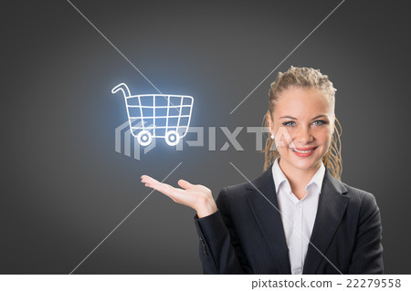 Success businesswoman showing business icon Success businesswoman showing business icon 22279558