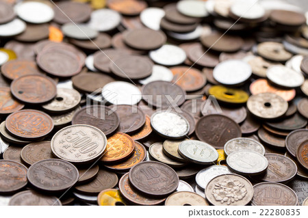 A lot of small money money money photo money finance saving a lot of Japanese coin currency Japanese coin 22280835