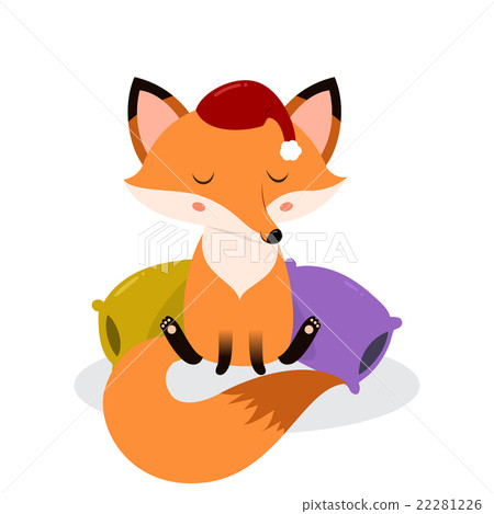 Cute cartoon sleepy fox on the pillows. Cute cartoon sleepy fox on the pillows. 22281226