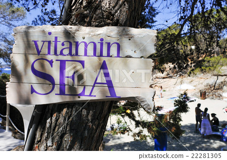 sign with the text vitamin sea on the beach sign with the text vitamin sea on the beach 22281305