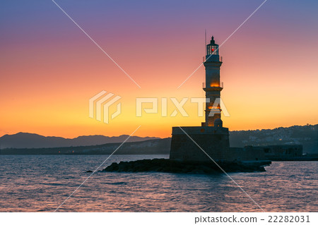 Lighthouse at sunrise, Chania, Crete, Greece Lighthouse at sunrise, Chania, Crete, Greece 22282031