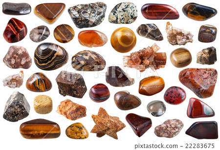 set of brown mineral stones and gems isolated 22283675
