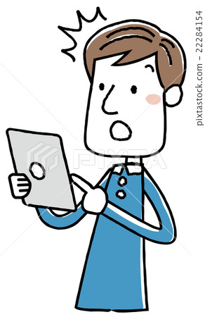 Illustration material: businessman casual tablet operation surprised to notice Illustration material: businessman casual tablet operation surprised to notice 22284154