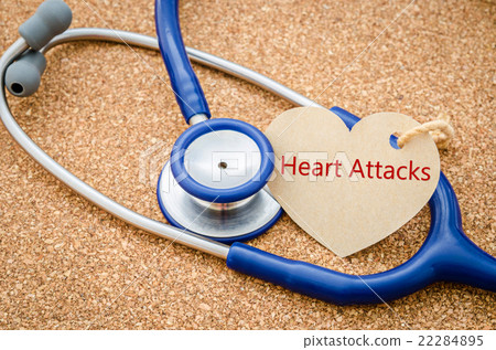 HEART ATTACKS word on label tag heart shape. 22284895