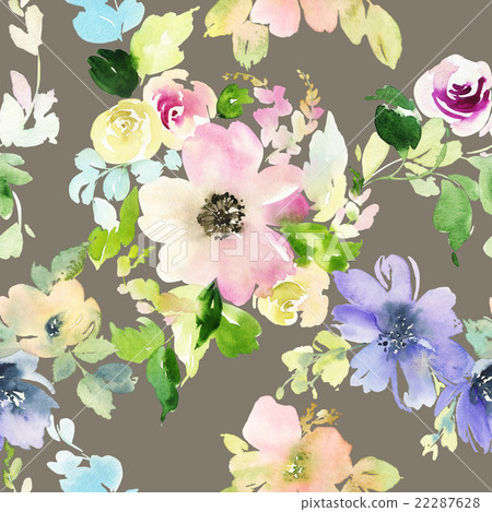 Seamless pattern with flowers watercolor - Stock Illustration [22287628 ...