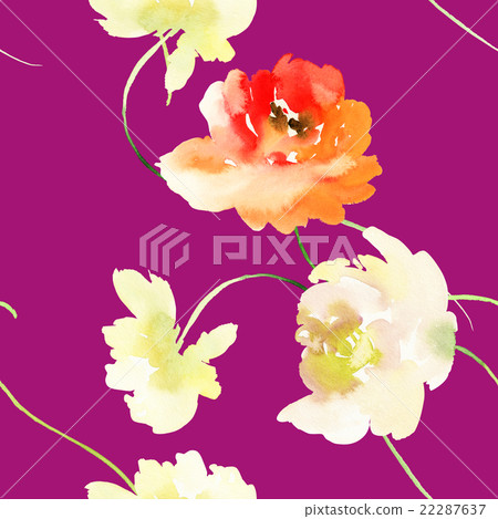 Seamless pattern with flowers watercolor - Stock Illustration [22287637 ...
