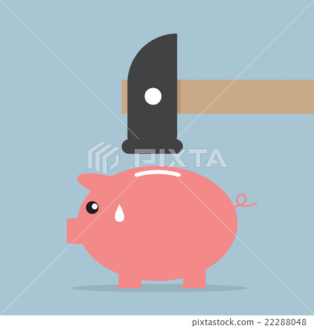 Hammer about to smash a piggy bank - Stock Illustration [22288048] - PIXTA