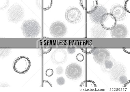 Scribble Circles Seamless Pattern Set - Stock Illustration [22289257 ...