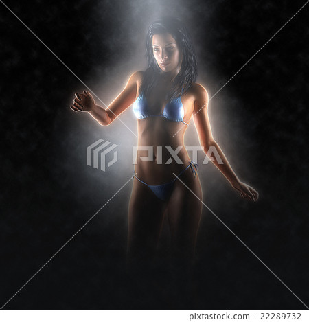 Sexy brunette bikini woman posing in dark studio 22289732