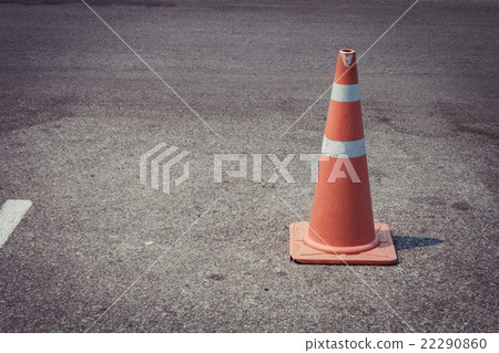 parking lot with traffic cone on street parking lot with traffic cone on street 22290860