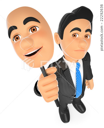 3D Businessman sad with a cheerful mask 22292636